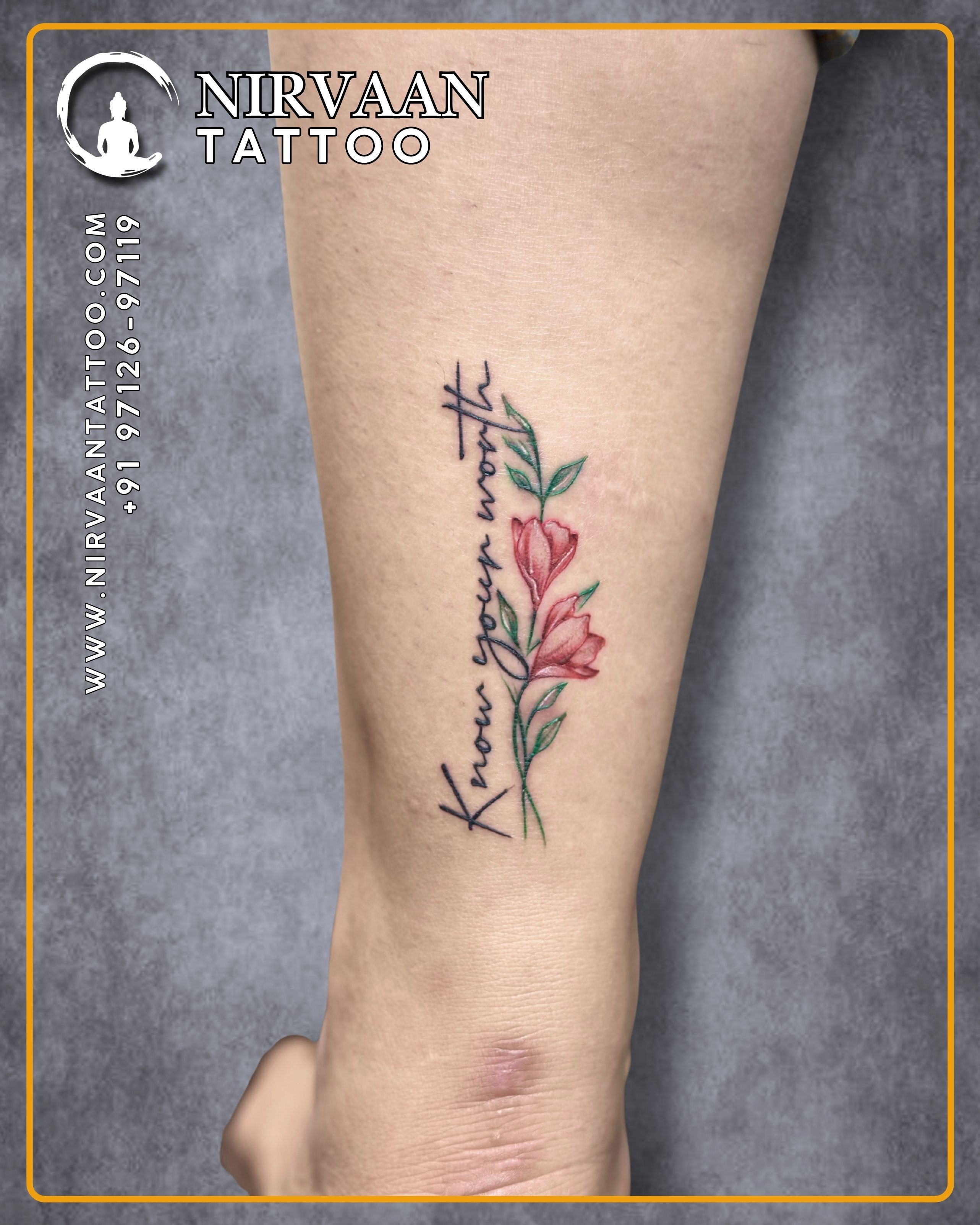 Floral quote tattoo design